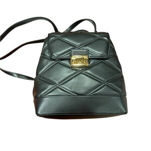 Michael Kors Black Quilted Backpack with Gold Lock